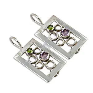 Pendientes Vintage de Plata 925 con Amatista y Peridoto, Aros Modernos de Oro de 14K y 18K con Forma de Corazón y Piedras Preciosas para Mujer con Diamantes - Product Image 1