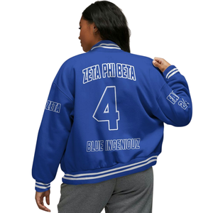Zeta Phi Beta 1920 Sorellanza Blu Bianco Varsity Letterman Giacca ZPB Vita Greca Ciniglia Patch da Giorno Fondatori - Product Image 2