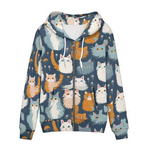 Sudadera con Capucha de Felpa para Mujer, Diseño Estético con Estampado de Gatos, Bolsillos, Suave y Cómoda, Ropa Casual de Invierno, Personalizable - Product Image 1