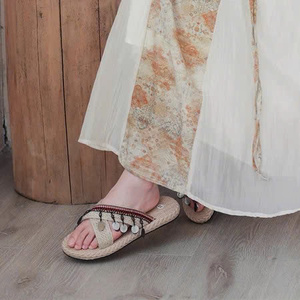 Women Straw Cross Strap <b>Slippers</b> Vintage Ethnic Red Anti Slip Lightweight Summer Sandals - Product Image 4