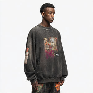 Sudadera Holgada Estilo Hip Hop para Hombre, Vintage, Degradado, Streetwear con Logotipo Bordado con Pedrería en la Parte Delantera, Tejida, Casual - Product Image 4