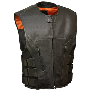 Gilet en cuir de moto design pour hommes, toutes tailles et couleurs disponibles, cuir véritable professionnel pour motocycliste, sans manches - Product Image 3