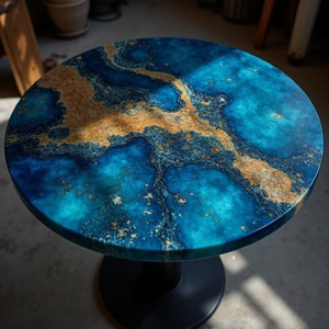 Plateau de table rond en résine de luxe design |   Surface polie artisanale pour tables à manger modernes, villas, hôtels et décoration intérieure - Product Image 2