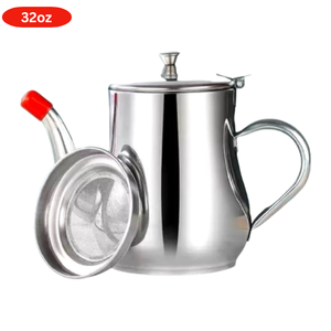 Colador de contenedor de aceite de acero inoxidable de 32oz, olla de aceite de cocina para almacenamiento de aceite de cocina, botellas de almacenamiento de conservación, tarros - Product Image 2