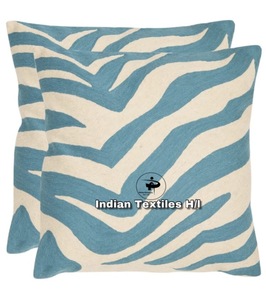 Stylish Zebra Design Wool Handmade Crewel Embroidery Wool Chain Stitched <b>Cushion</b> Cover For Sofa Couch Living Room Hot Selling - Product Image 1