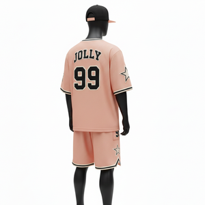 Ensemble short de basketball pour homme, vêtements de sport légers, tissu en maille polyester GSM, couleur pêche, logo personnalisé imprimé à chaud, ensemble short pour homme - Product Image 5