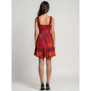 Vestido de cóctel mini con estampado abstracto, volantes de gasa, cuello corazón, estilo dulce y veraniego - Product Image 4