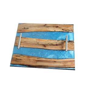 Wood & Resin Serving Tray <b>Green</b> <b>Color</b> Modern Design Handmade Kitchen organizer Resin Tray - Product Image 3