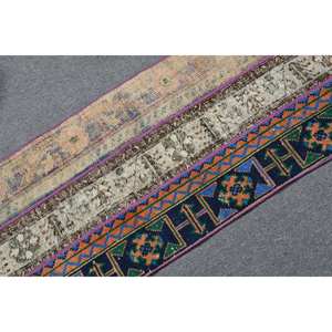 Tapis de Style Traditionnel Turc Vintage 2 X 7.8ft Classique Bleu Orange Patchwork Design Laine Matériel Latex Grand Couloir - Product Image 5