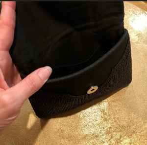 Premium Mini Clutch Evening Party Black Beaded Envelope Shape Classic Gold Fleur De Lis Detachable Chain Available Bulk Discount - Product Image 3