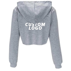 Logotipo privado Ropa de mujer de moda Top corto de color sólido para mujer Sudadera con capucha de gran tamaño Sudaderas con capucha de lana para mujer - Product Image 2