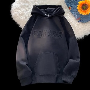 Logo personnalisé brodé pull à capuche respirant lavage à l'acide intérieur peluche coton solide uni teint hiver bouffée mousse à capuche - Product Image 2