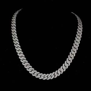 Cadena de eslabones cubanos chapada en rodio de moissanita de 15mm y 40 quilates, regalo de boda para hombres, joyería fina helada de corte redondo, Plata de Ley 925 - Product Image 5