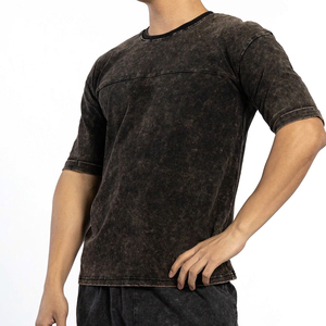 Camiseta para hombre con logotipo, manga corta, cuello redondo, suave, ajustado, peso pesado, Hip Hop, camisa de lavado ácido para hombres y mujeres - Product Image 3