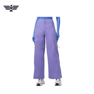 Pantalon cargo à jambes larges et taille mi-haute pour femmes de qualité supérieure |   Pantalon en polaire coupe classique coupe-vent |   Vêtements décontractés d'hiver style streetwear - Product Image 1