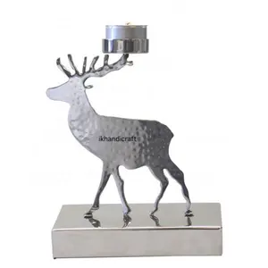 Paling Laris dekorasi kontemporer dipoles perak rusa kutub tunggal Tea-Light Holder terbaik untuk dekorasi tempat api hadiah