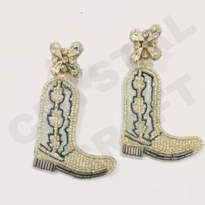 Boucles d'oreilles perlées Stella pour femmes patriotique Memorial Day Orange blanc bleu couleur tissu matériel - Product Image 2