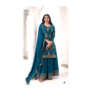 Chinon lourd avec impression numérique et broderie de séquence costume de Palazzo de travail pour la fête de mariage porter des costumes à la mode - Product Image 1