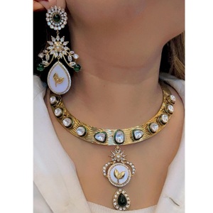 Beautiful Moissanite Premium Quality CZ Doublet Semiprecious Stone Designer Jewelry <b>Gold</b> Plated <b>Necklace</b> <b>set</b> With <b>Earring</b> - Product Image 1