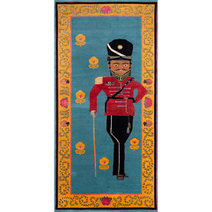 Tapis en laine et soie noué à la main Majnun Blue pour usage domestique, tapis rectangulaire original pour salon et couloir, modèle Puzzle SNS-7040 (CS-01) - Product Image 1