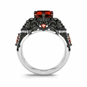 Jeulia Sterling Silver Black Twist Ruby Heart <b>Skull</b> <b>Ring</b>-Vintage Hiphop Creative Inlay Jewelry - Product Image 1