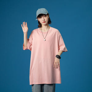 เสื้อยืดผ้าฝ้ายคอกลม205กรัมสำหรับผู้ชายเสื้อทรงหลวมไหล่ตกโลโก้ตามสั่ง - Product Image 4