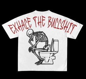 เสื้อยืดแขนสั้นแฟชั่นแนวสตรีทของ Y2K เสื้อยืดพิมพ์ลายกะโหลกสำหรับผู้ชายทรงหลวมไหล่ตกเสื้อยืดพอดีตัว - Product Image 1