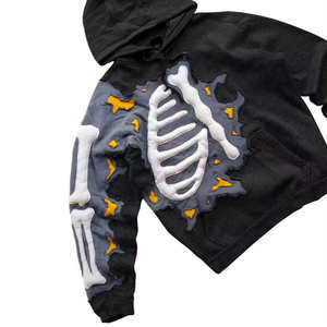 Sudadera Corta con Cierre, Lavado Ácido, Parches Bordados, Diseño Digital Liso Teñido, 100% Algodón, Fabricante Personalizado, 460 Gramos - Product Image 1