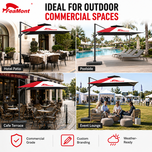 Parasol de terrasse à <span class=keywords><strong>double</strong></span> niveau FEAMONT avec impression de logo personnalisé, résistant au vent, parasol cantilever déporté pour événements et expositions de marque - Product Image 4