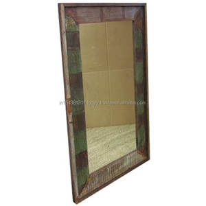 Marco de espejo de pared con acento de madera Rectangular Industrial DE LA Edad del Hierro, muebles de comedor de baño de cobre oxidado para entrada de Hotel - Product Image 2