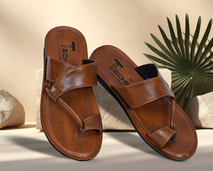 Premium Brown <b>Leather</b> Kolhapuri Sandals for <b>Men</b> Comfortable Handmade Slip On Footwear for Casual and Ethnic Wear - Product Image 2