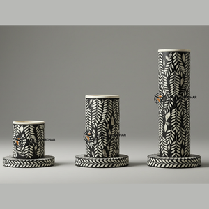 El proveedor indio ofrece candelabro decorativo con patrón floral hecho a mano con incrustaciones de hueso negro - Product Image 1