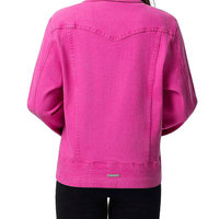 Chaqueta vaquera rosa de talla grande para mujer, manga larga, color sólido, con botones al frente, informal, para primavera, corte regular.