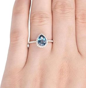 แหวนผู้หญิงธรรมชาติลอนดอนสีฟ้าบุษราคัมพลอย December birthstone งานหมั้นแฮนด์เมดเล็กๆเครื่องประดับ925แหวนเงินสเตอร์ลิง - Product Image 1