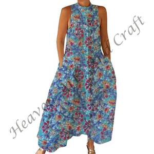 Combinaison décontractée d'été 100% coton, imprimé floral à la main, tissage doux avec fermeture éclair pour le printemps/été, adultes BPJS064 - Product Image 4