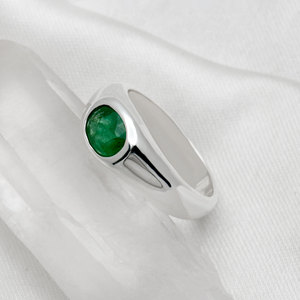 925 Sterling <b>Silver</b> Natural Emerald <b>Ring</b> for Men with 1.30 Carat Oval Green Gemstone Handmade Signet <b>Statement</b> <b>Ring</b> Wholesale - Product Image 6