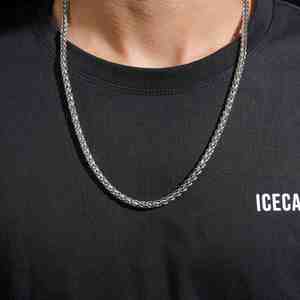 Cadena de Eslabones de Trigo Plateada de 5 mm con Baño de Oro Rosa Estilo Bohemio con Símbolo Religioso de Cobre para Aniversario de Bodas - Product Image 1