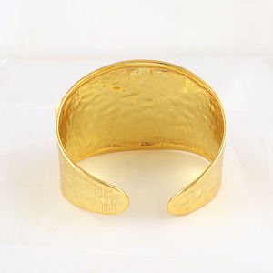 Bohemian jewelry mohave copper turquoise gemstone open <b>cuff</b> <b>bracelet</b> brass 18k gold plated hammered texture wide band <b>bracelet</b> - Product Image 4