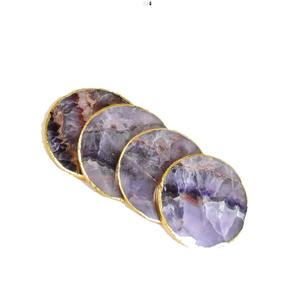 Posavasos de ágata de amatista natural hechos a mano con borde plateado y dorado para decoración del hogar, curación de cristales y regalos espirituales - Product Image 4
