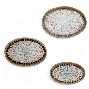 ถาดเสิร์ฟงานฝีมือหวายคลาสสิกประดับมุก สำหรับเสิร์ฟขนมและเครื่องดื่ม ใช้ได้กับโต๊ะอาหารที่บ้าน - Product Image 2