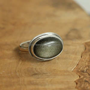 925 Sterling Silver Ring Golden <b>Obsidian</b> Genuine Gemstone Bohemian Ring Handmade Silver <b>Jewelry</b> Ring Gift for Her - Product Image 3