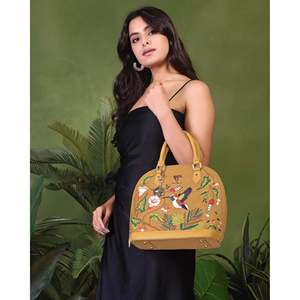 Luxury Vegan Leather Embroidered Bowling Bag with Zipper Closure for Women Casual Style Two Handles 2-2.9L Capacity - Product Image 4