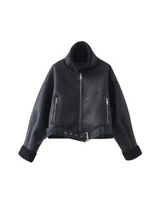 Chaqueta informal Vintage para mujer, prendas de vestir exteriores cortas de cuero PU y forro polar transpirable, chaquetas cálidas y elegantes a la moda para mujer - Product Image 3