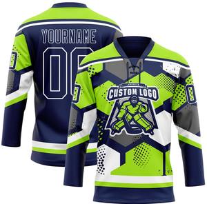 Maillot de hockey sur glace unisexe à col en dentelle pour équipes adultes, 100% polyester, séchage rapide et antibactérien, nom d'équipe personnalisé - Product Image 2