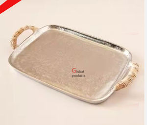 Plateau de service en acier inoxydable fini argent de bonne qualité avec poignée design pour hôtel et restaurant - Product Image 4