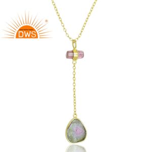 สร้อยคอจี้พลอยทัวร์มาลีนธรรมชาติชุบทอง18K 925เงินสเตอร์ลิงดีไซน์ล่าสุด - Product Image 2