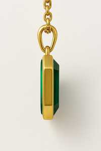 Pendentif unisexe en or 14 carats avec cabochon en malachite plaqué or et rhodium et lunette pour cadeau d'anniversaire - Product Image 2