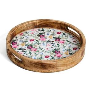 Plateau de service circulaire en bois de couleur noyer, plateau de service multifonctionnel naturel, décoration, produit de haute qualité demandé disponible - Product Image 3