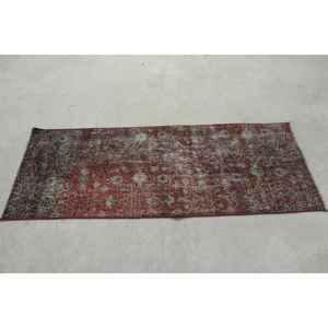 Turkish <b>Runner</b> Rug 2.1x5.6 ft (65x172 cm), Vintage <b>Red</b> Ombr Wool Rug - Product Image 2