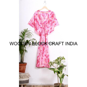 Vêtement de nuit pour femmes, robe ample, caftan indien en coton pour femmes, caftan long imprimé à la main en coton - Product Image 3